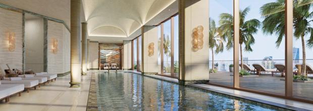 The vaulted indoor swimming pool