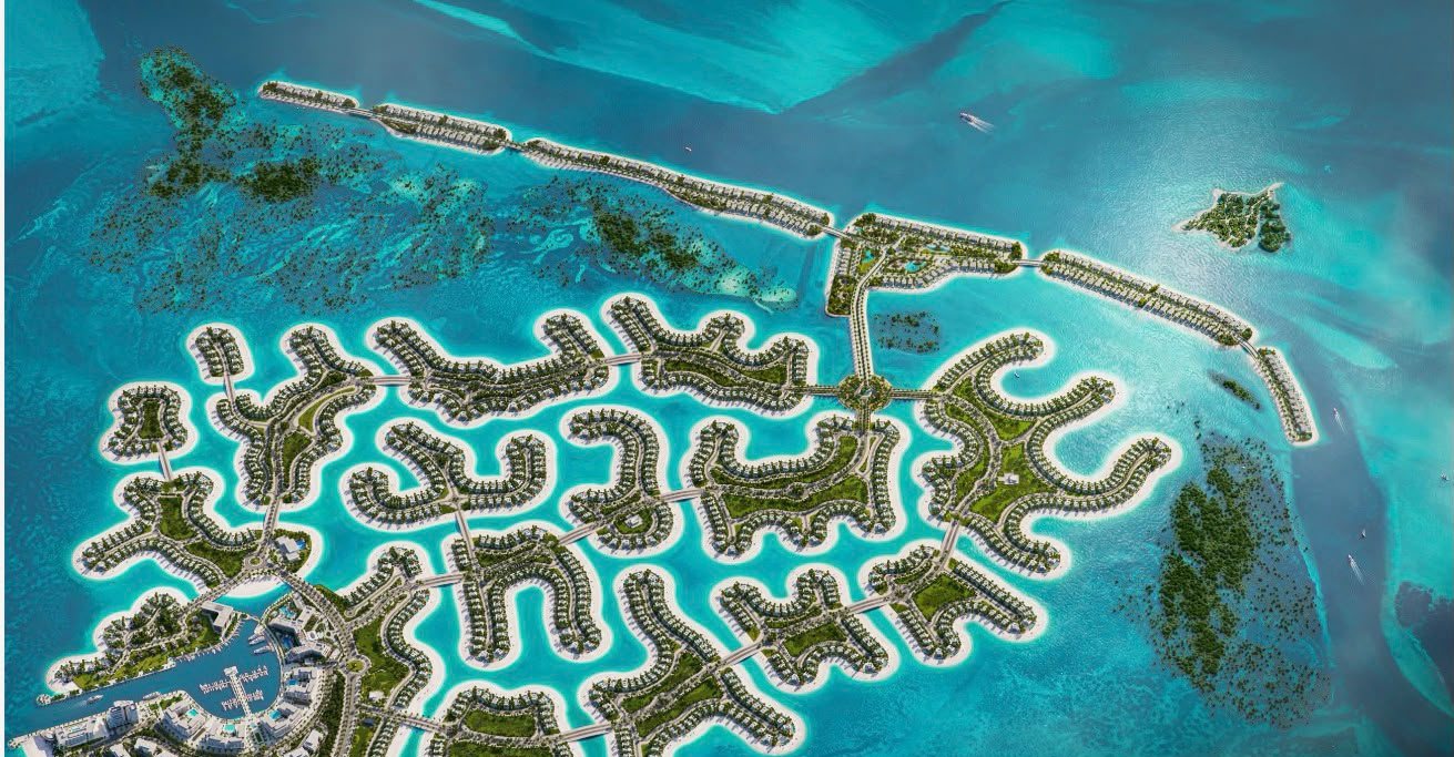Ramhan Island from the air: the outer Infinity island runs along the top, with nothing beyond it but the open sea